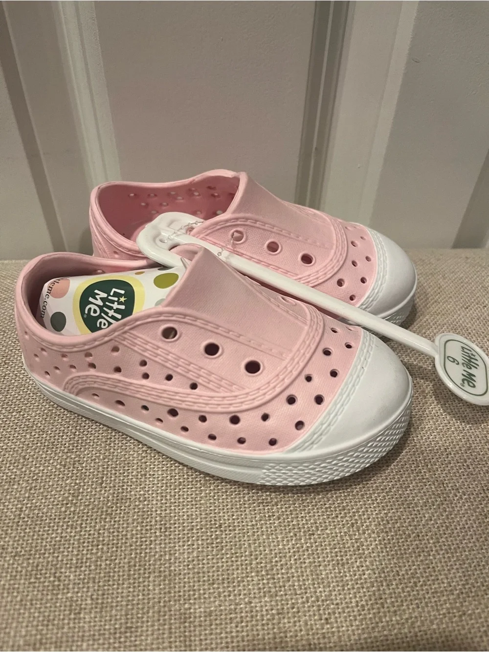 NWT Little Me Pink Slip-On Water Shoes with White Toe- Size 6